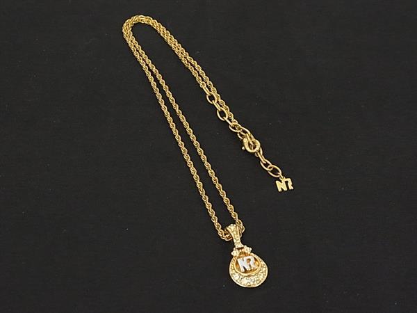 ■美品■ NINA RICCI ニナリッチ ラインストーン ネックレス ペンダント アクセサリー レディース ゴールド系×シルバー系 DN3149