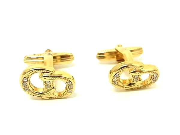 ■美品■ ChristianDior ディオール ラインストーン カフリンクス カフスボタン ビジネス レディース ゴールド系 DN3284