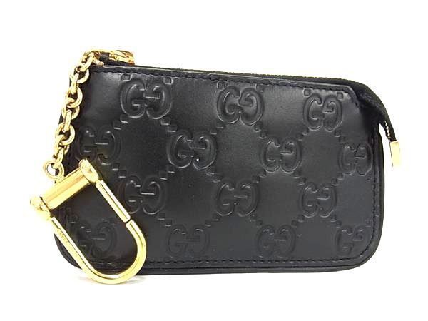 グッチ キーケース ■極美品■ GUCCI グッチ 447964 2091 グッチシマ レザー コインケース コインパース レディース メンズ ブラック系 AU7746