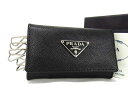 ■新品同様■ PRADA プラダ サフィアーノレザー 6連 キーケース 鍵入れ メンズ レディース ブラック系 AU8003