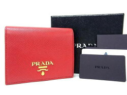 ■極美品■ PRADA プラダ 1MV204 サフィアーノレザー 二つ折り 財布 ウォレット レディース レッド系 AX0155