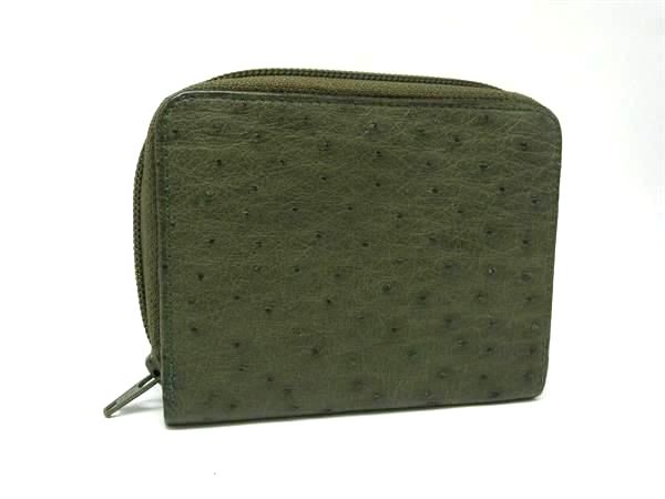 ■極上■本物■美品■ Beverly ビバリー オーストリッチ 二つ折り 財布 ウォレット 札入れ 小銭入れ カーキ系 DJ9014