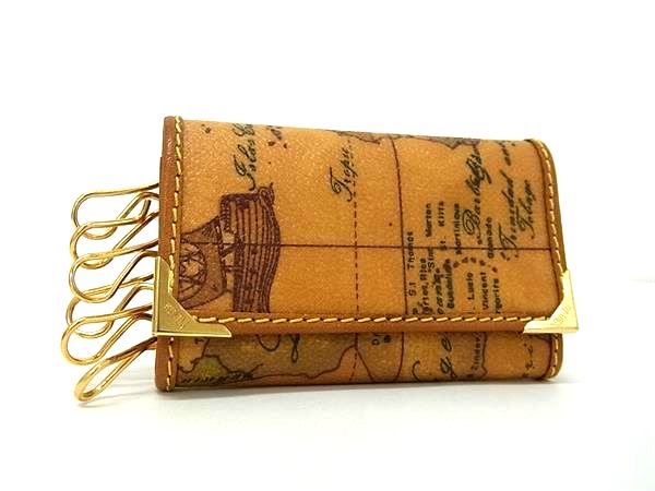 ■美品■ PRIMA CLASSE プリマクラッセ 世界地図柄 PVC×レザー 6連 キーケース 鍵入れ メンズ レディース..