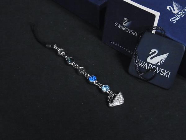 ■美品■ SWAROVSKI スワロフスキー カラーストーン バッグチャーム ストラップ レディース シルバー系×ブルー系 DK8966