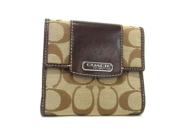 COACH コーチ シグネチャー キャンバス×レザー Wホック 二つ折り 財布 ウォレット 小銭入れ 札入れ レディース ブラウン系 DK9118