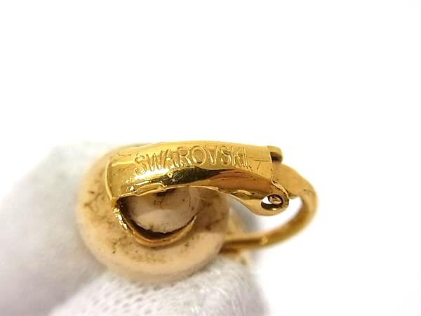 ■美品■ SWAROVSKI スワロフスキー カラーストーン クリップ式 イヤリング アクセサリー レディース ゴールド系×ブラウン系 DN3608 3