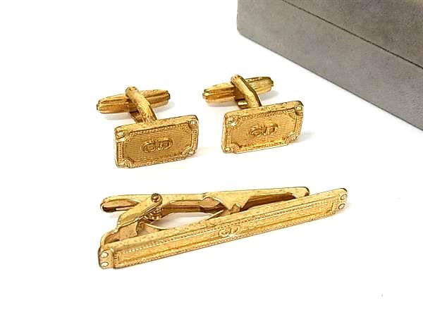ChristianDior ディオール ヴィンテージ カフスボタン カフリンクス タイクリップ アクセサリー 2点セット ゴールド系 DP6542