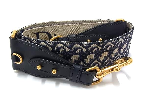 ■美品■ ChristianDior クリスチャンディオール トロッター キャンバス×レザー ショルダーストラップ ネイビー系 FU2616