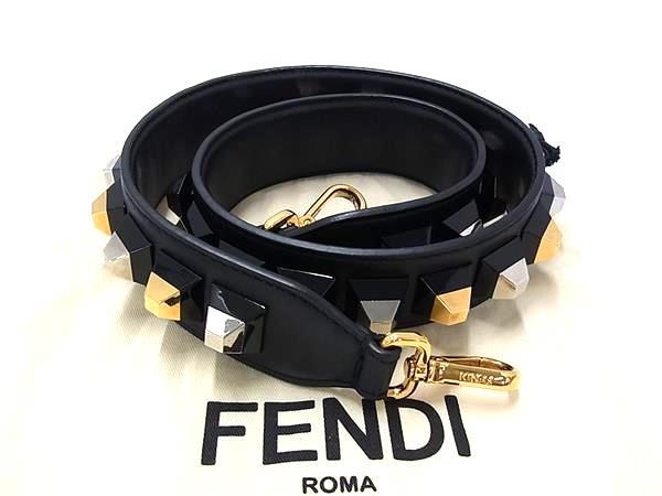 ■美品■ FENDI フェンディ レザー バッグ用 ショルダーストラップ 肩掛け メンズ レディース ブラック系..