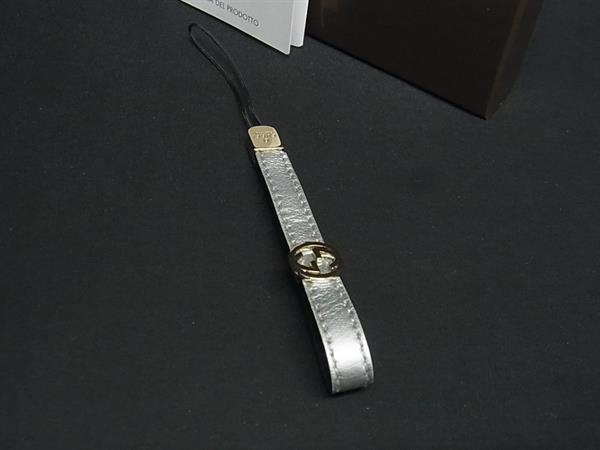 ■新品同様■ GUCCI グッチ インターロッキングG レザー ストラップ キーホルダー チャーム レディース メンズ シルバー系 BT0165