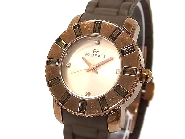 Folli Follie - ■稼働品■ Folli Follie フォリフォリ レザー×SS クォーツ 5気圧防水 腕時計 ウォッチ レディース メンズ ブラウン系 DN3588