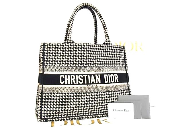 乐天商城 - DIOR ディオール ハウンドトゥース スモール ブックトート キャンバス 千鳥格子柄 ハンドバッグ ショルダー ブラック系 DB2990