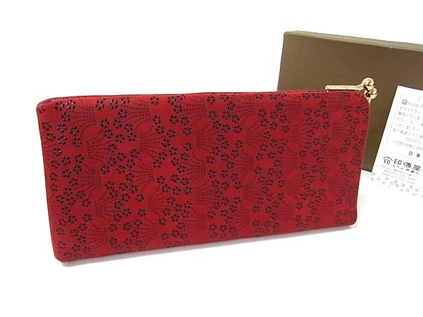 ■新品■未使用■ INDEN-YA 印傳屋 インデンヤ鹿革 漆塗り 小桜菖蒲 ポーチ マルチケース 小物入れ レッド系×ブラック系 BP3335