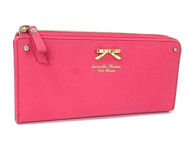 ■美品■ Samantha Thavasa サマンサタバサ レザー L字ファスナー 長財布 ウォレット 小銭入れ 札入れ カード入れ ピンク系 DN3661