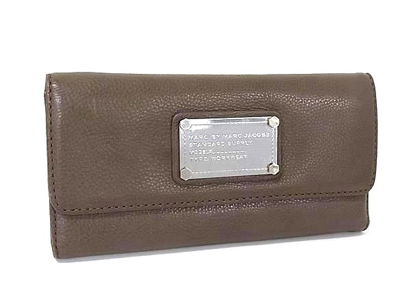 ■美品■ MARC BY MARC JACOBS マークバイマークジェイコブス レザー 三つ折り 長財布 ウォレット 札入れ グレージュ系 DN3683