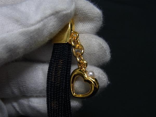 ■極美品■ MIKIMOTO ミキモト 本真珠 アコヤ真珠 パール 約3mm キャンバス ハート キーホルダー チャーム ネイビー系 DK9880