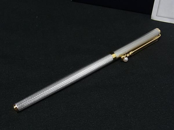■美品■ MIKIMOTO ミキモト 本真珠 アコヤ真珠 パール 約4mm キャップ式 ボールペン 筆記用具 文房具 シルバー系×ゴールド系 DN4382