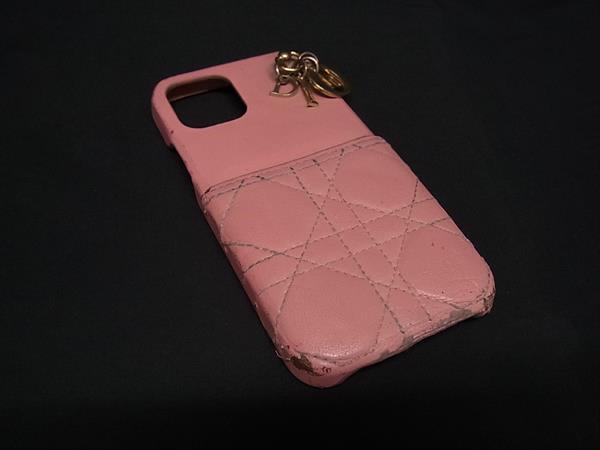 ChristianDior クリスチャンディオール レディディオール カナージュ レザー iPhone12 対応 アイフォンケース ピンク系 BQ2857