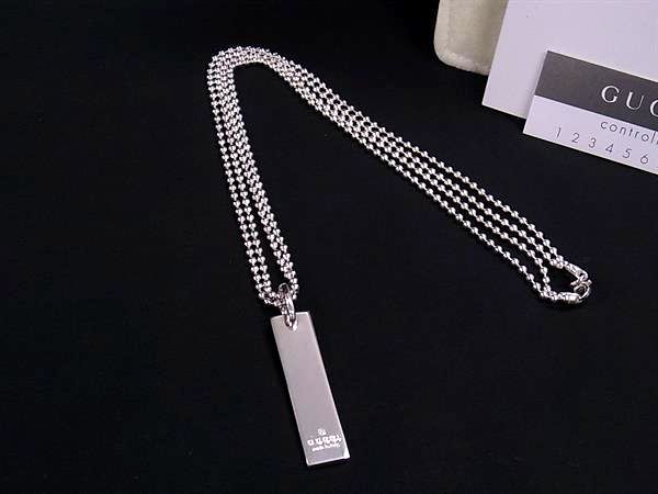 ■新品同様■ GUCCI グッチ SV925 ロゴプレート ボールチェーン 2連 ネックレス ペンダント アクセサリー シルバー系 CC1253