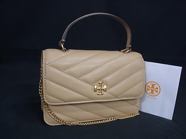 乐天商城 - ■新品同様■ TORY BURCH トリーバーチ キラ レザー キルティング チェーン ハンドバッグ ポシェット ショルダー ベージュ系 FT4185