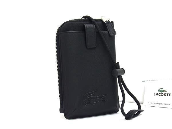 ■極美品■ LACOSTE ラコステ NF1350KP レザー アイフォンケース スマホケース ショルダー 斜め掛け ブラック系 FU3347...