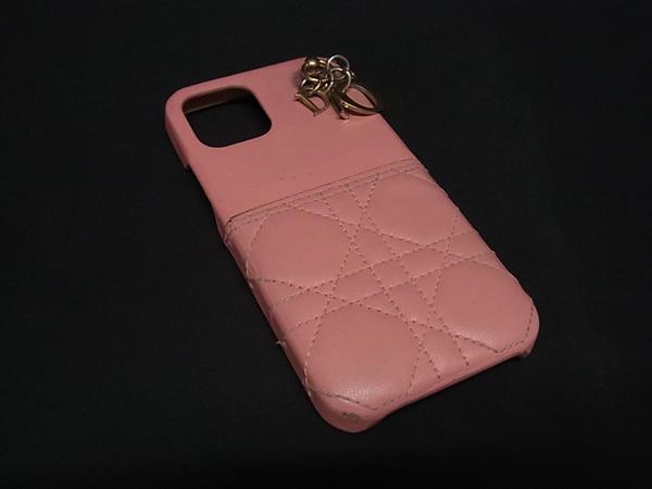 ChristianDior クリスチャンディオール レディディオール カナージュ レザー iPhone12 対応 アイフォンケース ピンク系 GA6539