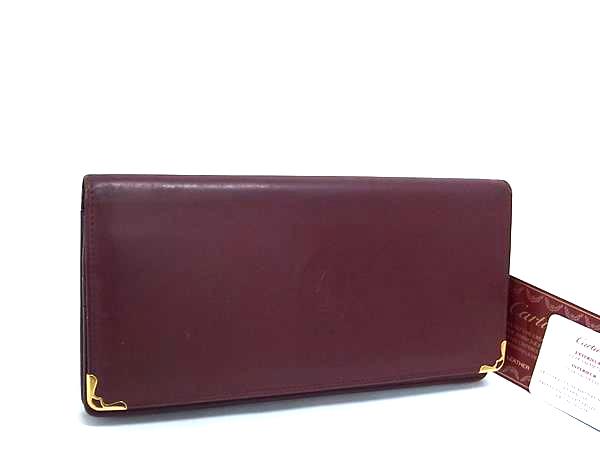 Cartier カルティエ レザー 二つ折り 長財布 ウォレット 小銭入れ 札入れ カード入れ レディース メンズ ボルドー系 DK9451