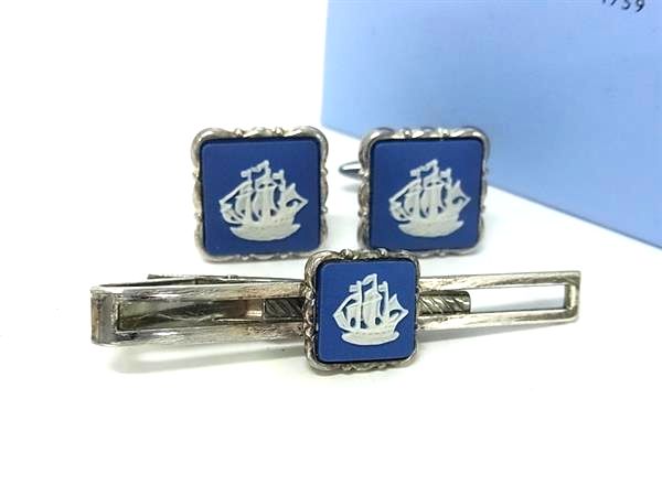 WEDGWOOD ウェッジウッド ジャスパー カフリンクス カフスボタン タイクリップ ネクタイピン 2点セット ビジネス シルバー系 DK9978