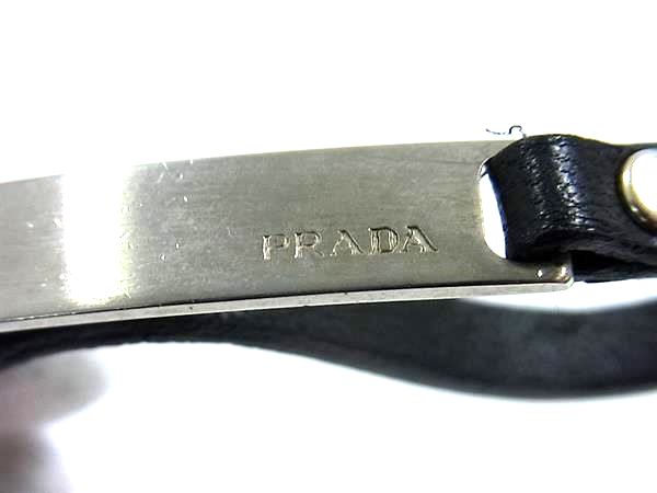 ■美品■ PRADA プラダ レザー キーホルダー キーリング チャーム ブラック系×シルバー系 DL0909