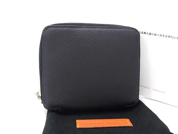 ■極美品■ MAISON TAKUYA メゾンタクヤ レザー ラウンドファスナー 二つ折り 財布 ウォレット 札入れ 小銭入れ ネイビー系 FY1904