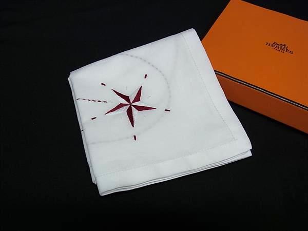 ■美品■ HERMES エルメス コンステラシオン コットン100％ ハンカチーフ ポケットチーフ メンズ レディース ホワイト系 HA3913