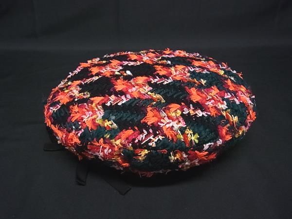 ■極美品■ GUCCI グッチ GGマーモント ウール×ナイロン等 ベレー帽 帽子 表記サイズ M 57cmレディース オレンジ系 HA6615