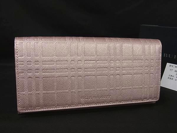 ■新品同様■ BURBERRY バーバリー レザー チェック柄 二つ折り 長財布 ウォレット 札入れ 小銭入れ レディース ピンク系 BV0090