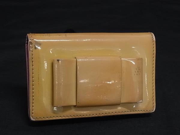 miumiu ミュウミュウ パテントレザー リボン 名刺入れ カードケース カード入れ レディース ベージュ系..