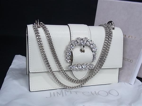 ■ 신품 ■ 미사용 ■ JIMMY CHOO 지미츄 Soft Grainy 가죽 크로스 바디 숄더백 어깨걸이 아이보리 계 FX6656