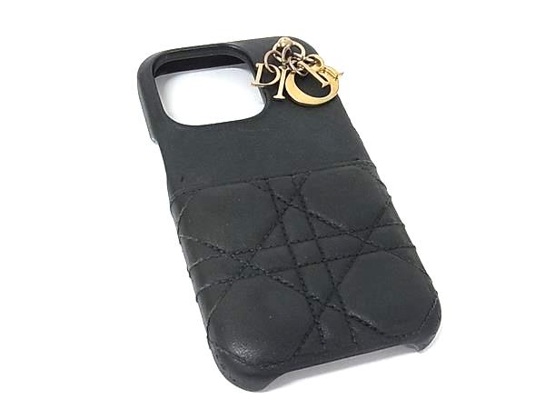 ChristianDior クリスチャンディオール レザー iPhone 15 Pro 対応 アイフォン スマホケース アイホンケース ブラック系 HC0245