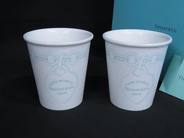 ■新品■未使用■ TIFFANY＆Co ティファニー リターントゥエッチング コーヒーカップ テーブルウェア 2個セット ホワイト系 BS1631