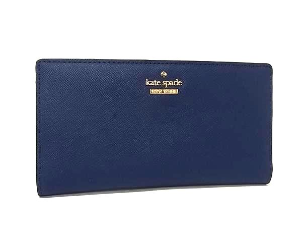 ■美品■ kate spade ケイトスペード レザー 二つ折り 長財布 ウォレット 小銭入れ カード入れ ブルー系 DK8983