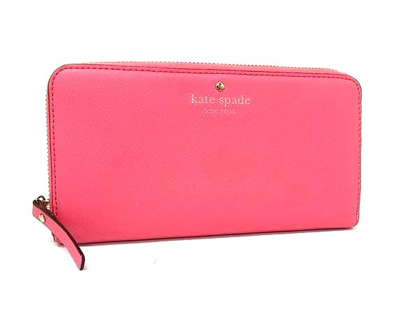 ■美品■ kate spade ケイトスペード レザー ラウンドファスナー 長財布 ウォレット 小銭入れ 札入れ カード入れ ピンク系 DK9035
