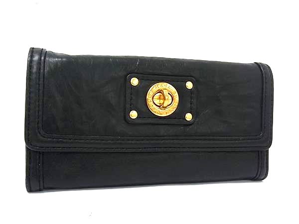 ■美品■ MARC BY MARC JACOBS マークバイマークジェイコブス レザー 三つ折り 長財布 ウォレット 小銭入れ 札入れ ブラック系 DK9065