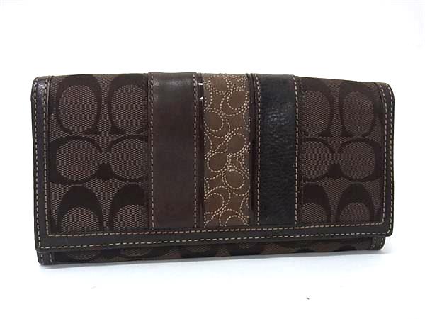 COACH コーチ シグネチャー キャンバス×レザー 二つ折り 長財布 ウォレット 札入れ 小銭入れ カード入れ ダークブラウン系 DK9211