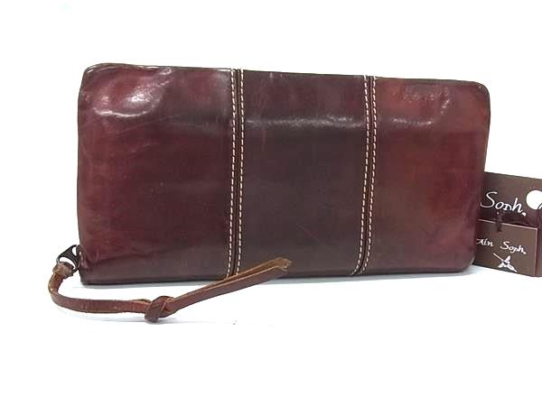 AinSoph アインソフ レザー ラウンドファスナー 長財布 ウォレット 札入れ 小銭入れ メンズ レディース ブラウン系 DK9252