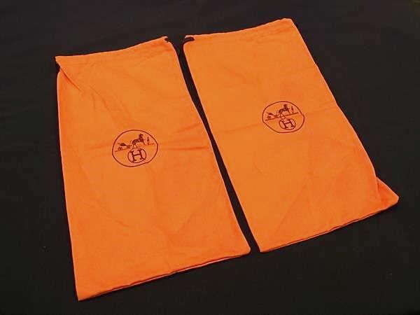 HERMES エルメス キャンバス 巾着型 保存袋 靴用 シューズ用 マルチケース オレンジ系 DK9313