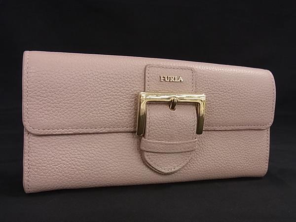 ■美品■ FURLA フルラ レザー 二つ折り 長財布 ウォレット 小銭入れ 札入れ カード入れ レディース ピンクベージュ系 DK9901