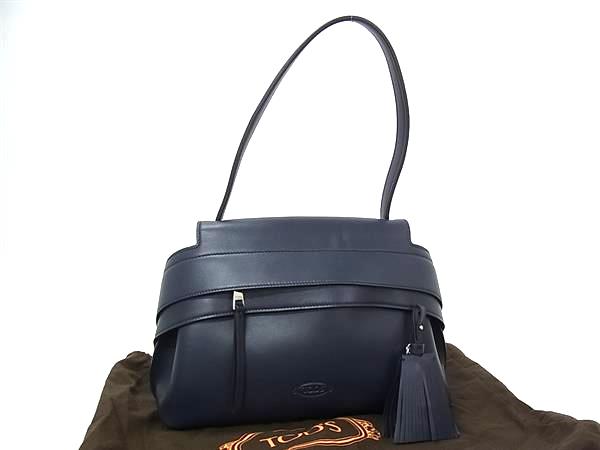 ■美品■ TODS トッズ ウェーブバッグ レザー ワンショルダーバッグ 肩掛けかばん レディース ネイビー系 FZ2371