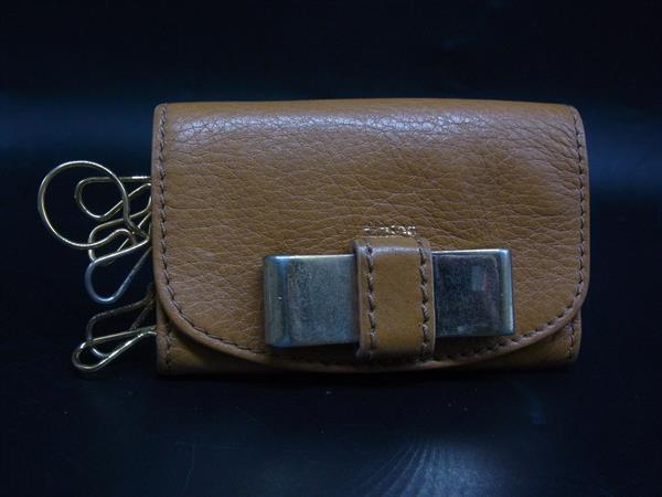 Chloe クロエ レザー リボン 6連キーケース 鍵入れ レディース ブラウン系 DL0104