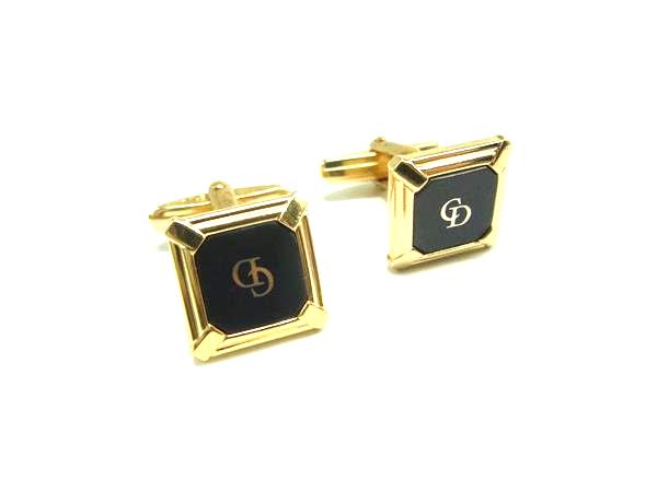 ■美品■ ChristianDior クリスチャンディオール カフスボタン カフリンクス アクセサリー ゴールド系×ブラック系 DL0175