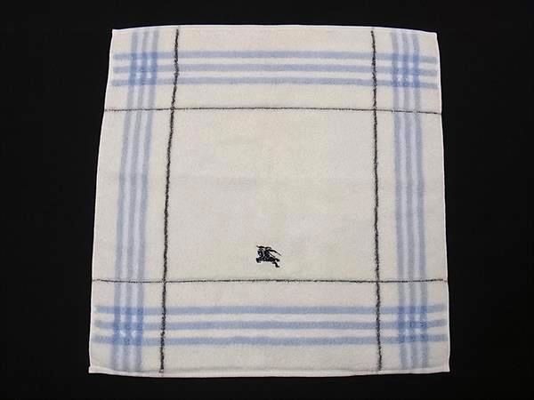 バーバリー ハンカチ（レディース） ■美品■ BURBERRY バーバリー コットン100％ ハンカチ ハンカチーフ レディース メンズ ホワイト系×ライトブルー系 DL0965