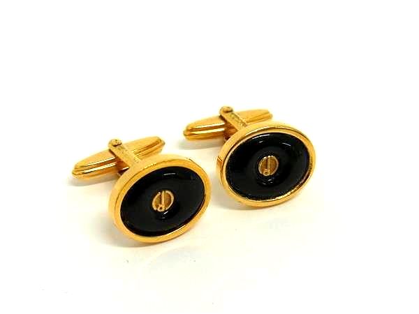 dunhill ダンヒル カフリンクス カフスボタン アクセサリー ビジネス 紳士 メンズ ブラック系×ゴールド系 DL1597