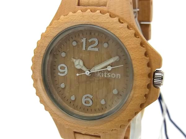 ■極美品■ Kitson キットソン KW0231N ウッド クォーツ 腕時計 ウォッチ メンズ レディース ライトブラウン系 DN4728